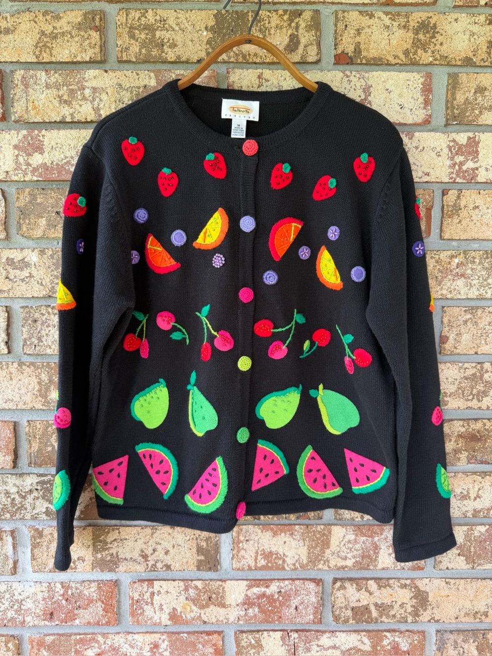 Vintage Talbots Fruit Embroidered Cardigan Sweater Women’s Size Medium Sweet!!